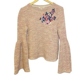 NWOT Clockhouse Bell Sleeve Embroidered Floral Sweater Top Size Small